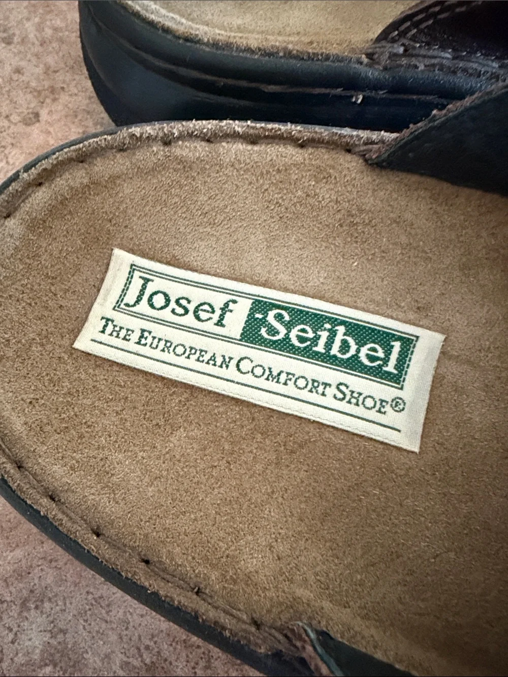 Josef Seibel Dark Brown Leather Slide Sandals with Black Trim
